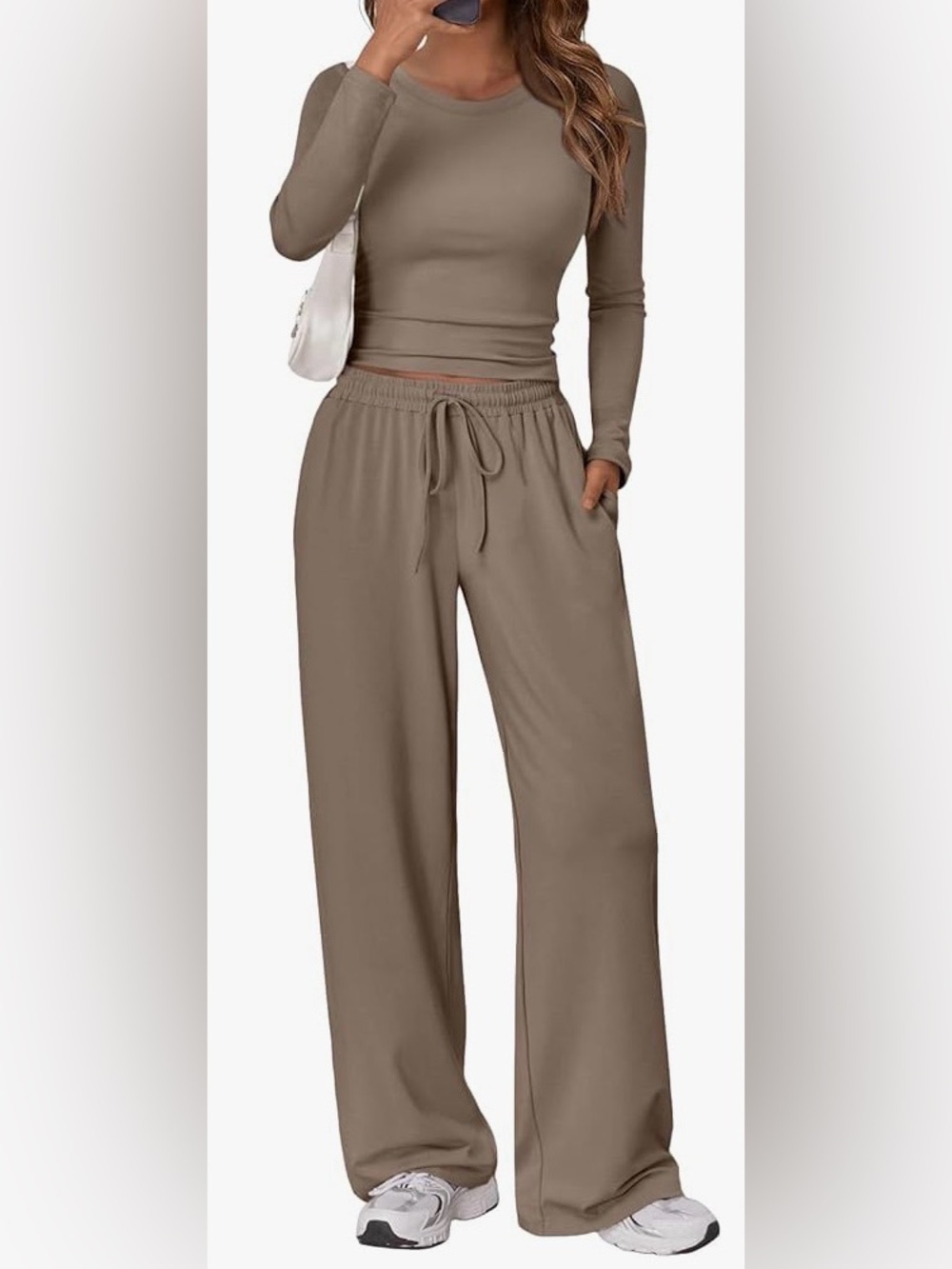 Trendy Queen Lounge Wide Leg Drawstring Pants - Mocha - XXS